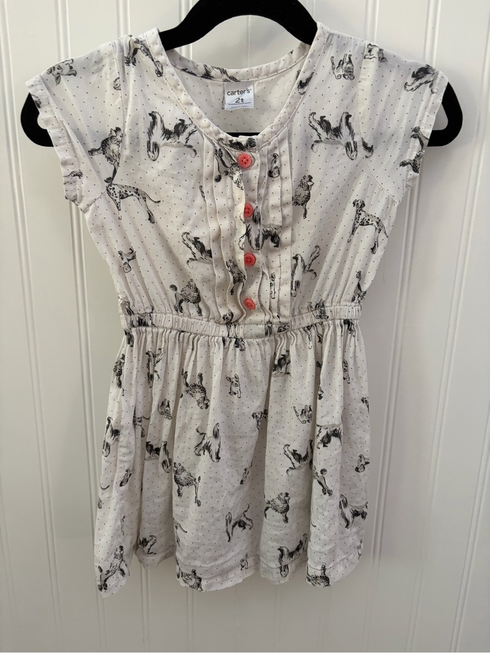Carter's Cream Dog Print Toddler Dress with Pink Buttons